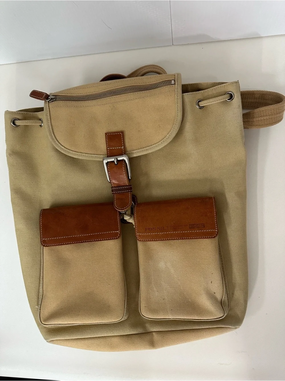 Fossil Expedition Co. Canvas Backpack Brown Leather Trim Durable Travel Gear